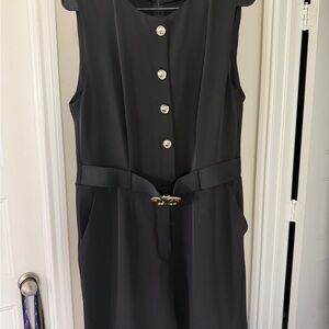 Zara Black Sleeveless Jumpsuit with Gold Button & Belt Detail